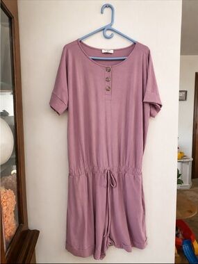 Zenana Outfitters Mauve Button-Front Short Sleeve Romper